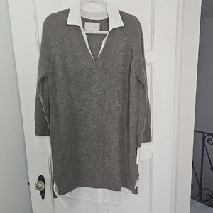 Brochu Walker Cocoa V-Neck Layered Sweater Tunic with White Shirttail